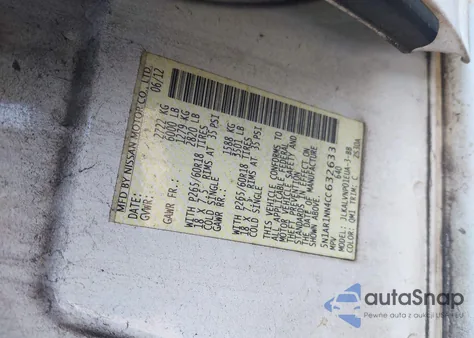 2012 Nissan Pathfinder Le z USA, uszkodzony, nr VIN 5N1AR1NN4CC632633